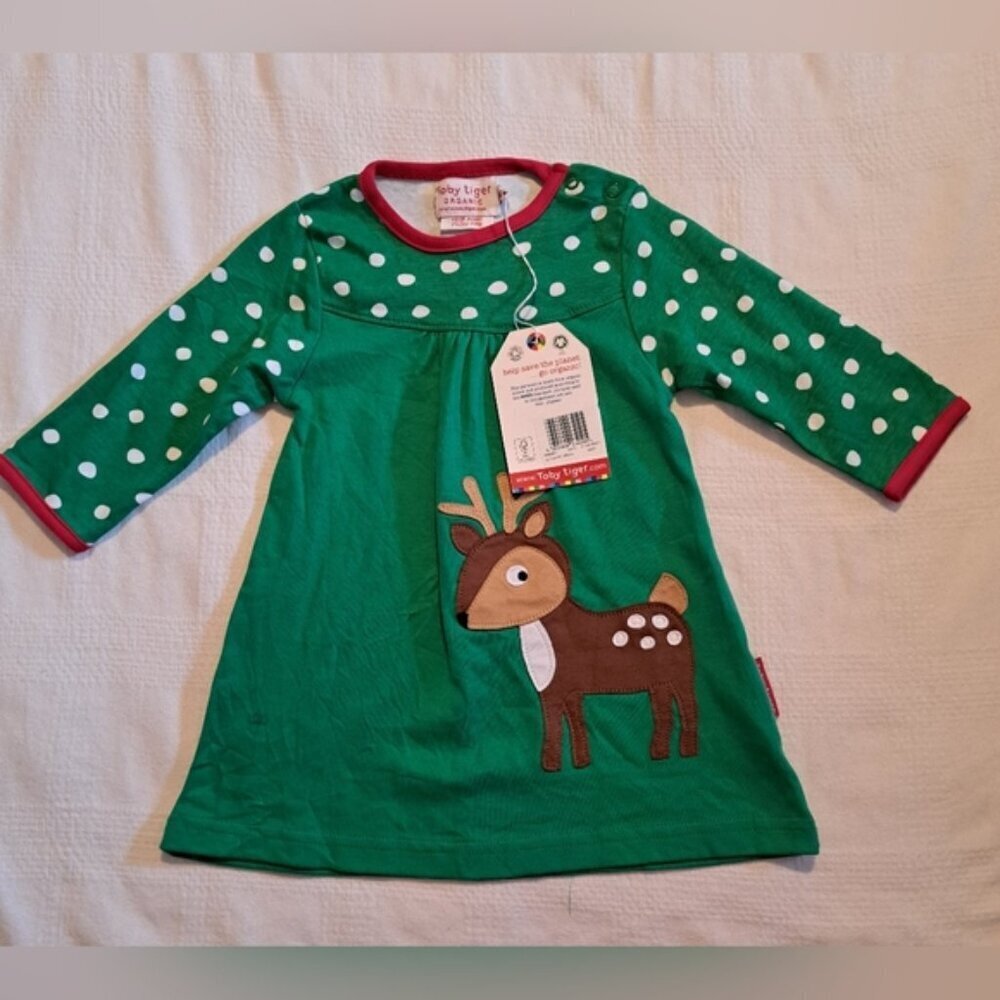 Toby Tiger girls size 6-12 months t shirt dress deer applique, NWT